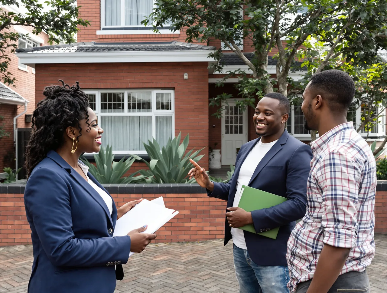 An estate agent showing a house to two clients